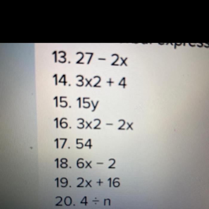 Write a verbal expression for each algebraic expression